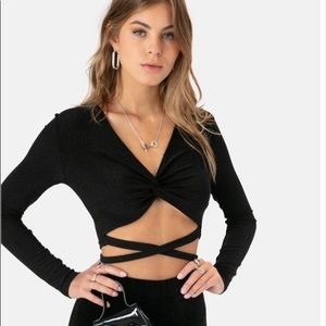 Adika sparkly black long sleeve cross crop top